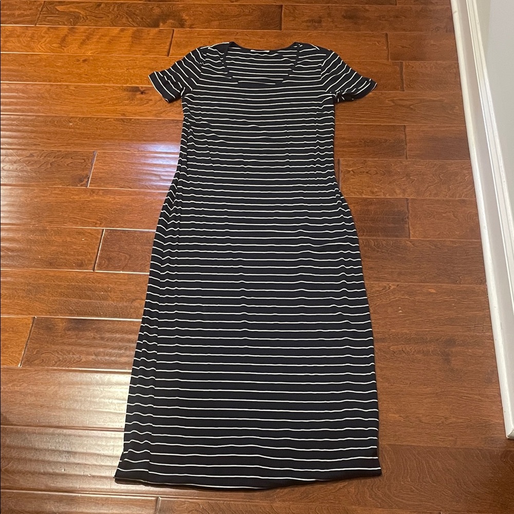 Calvin Klein Blue and White Striped Maxi Dress